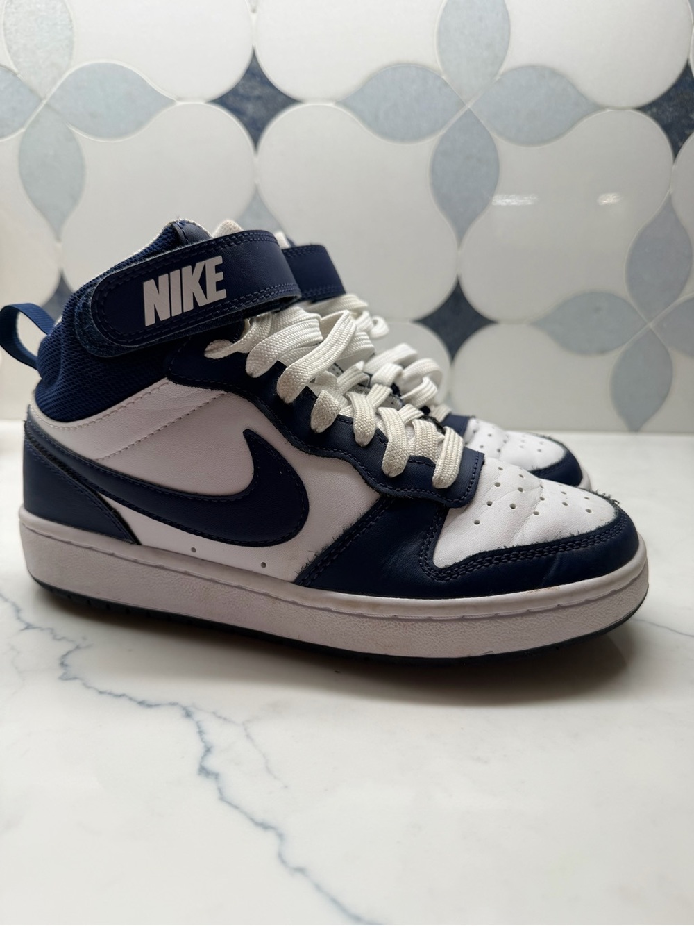 Nike Kids' High-Top Sneakers - Navy and White Nike Court Borough Mid 2 size 4Y